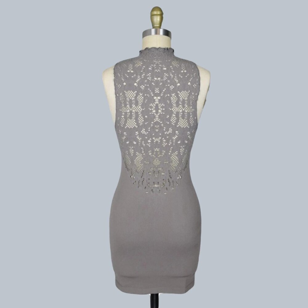 INTIMATELY CROCHET LACE GREIGE MOCK NECK BODYCON DRESS - Picture 6 of 9